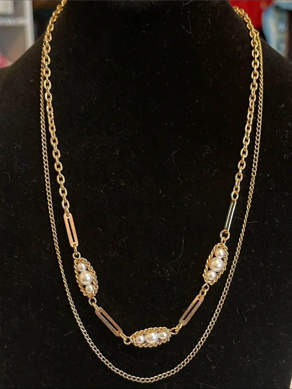 Sarah Coventry Gold-Tone Layered Necklace with Pearl Stations